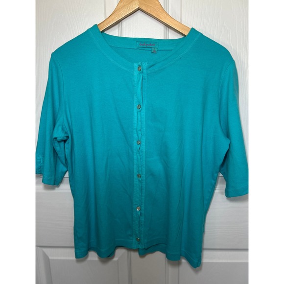 Fresh Produce Womens Cardigan Top Pearl Snap Button Front‎ 3/4 Sleeve Teal Large - Picture 1 of 6